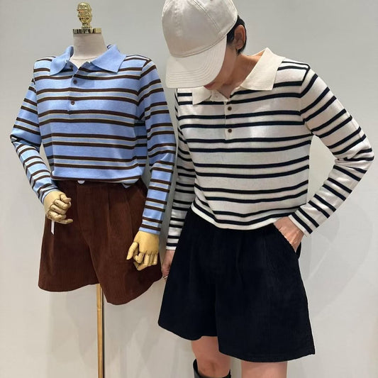 25YR2313 Stripe Polo Top