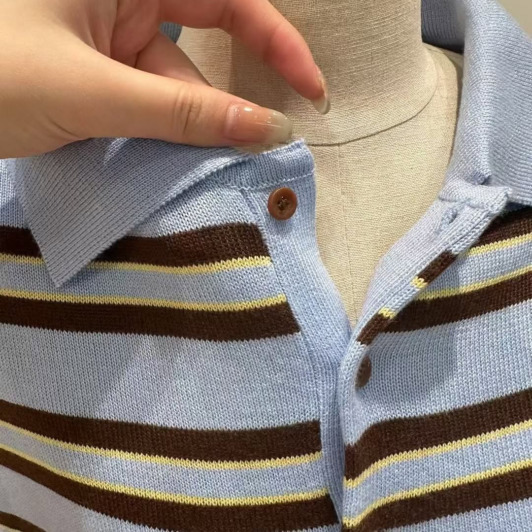 25YR2313 Stripe Polo Top
