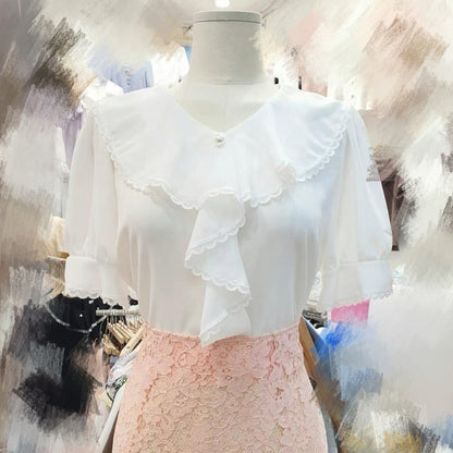 24YR1608 Pearl Ruffle Blouse