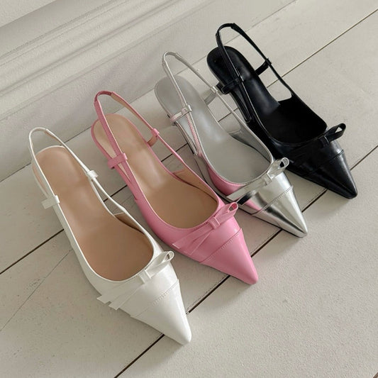 25YR0207 Ribbon Sling Back Shoes 4cm