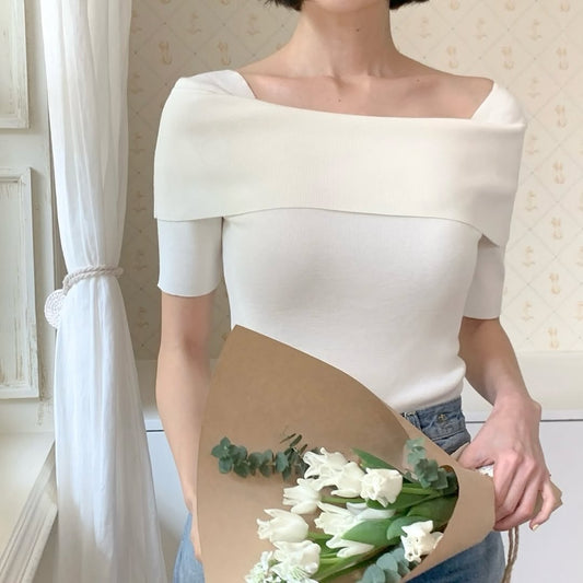 25YR1025 Off Shoulder Knit Top
