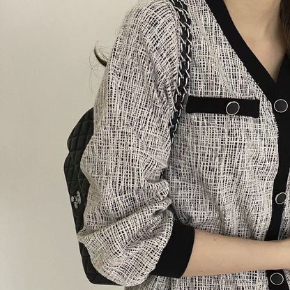 22YR1249 拼色V領 cardigan